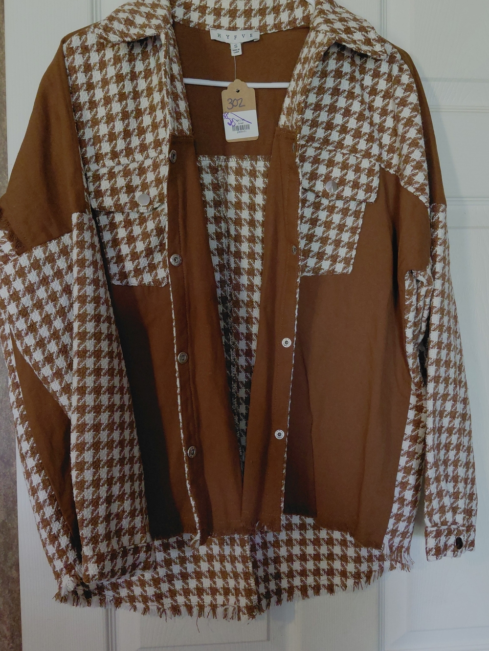 HYFVE Brown Houndstooth Shacket Jacket